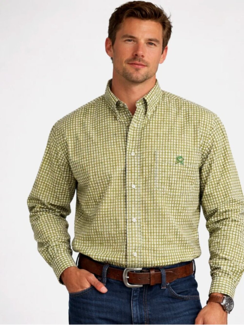 Wrangler | Twenty X Mens Shirt Button Down Green Check Long Sleeve Size XL